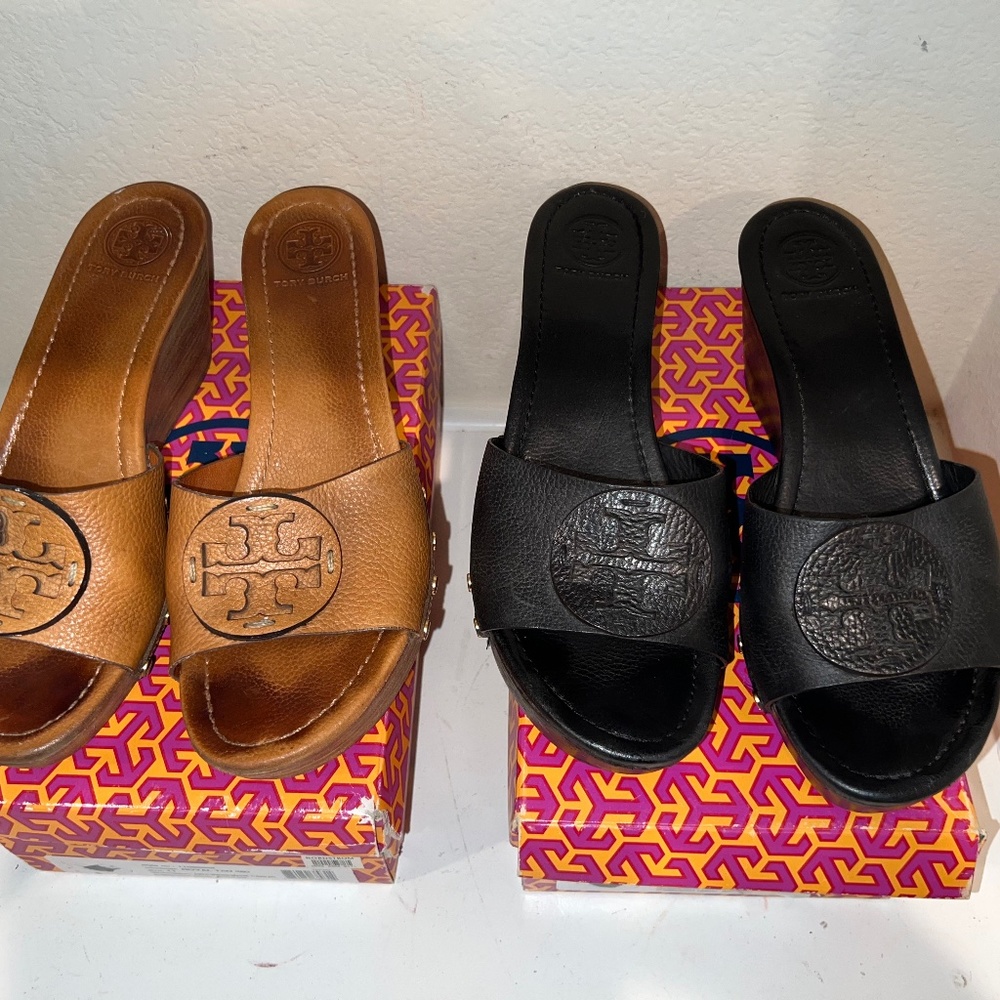 Tory Burch Patti wedge 2 for 1 size 11 tan & black